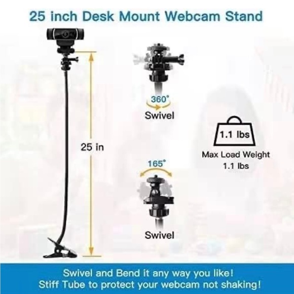 Webcam Mount - Flexible Desk Stand Clamp Gooseneck Stand 25” - Picture 4 of 6